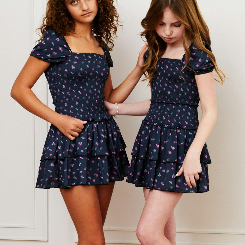Lexi Cap Smocked Dress - Black Rose