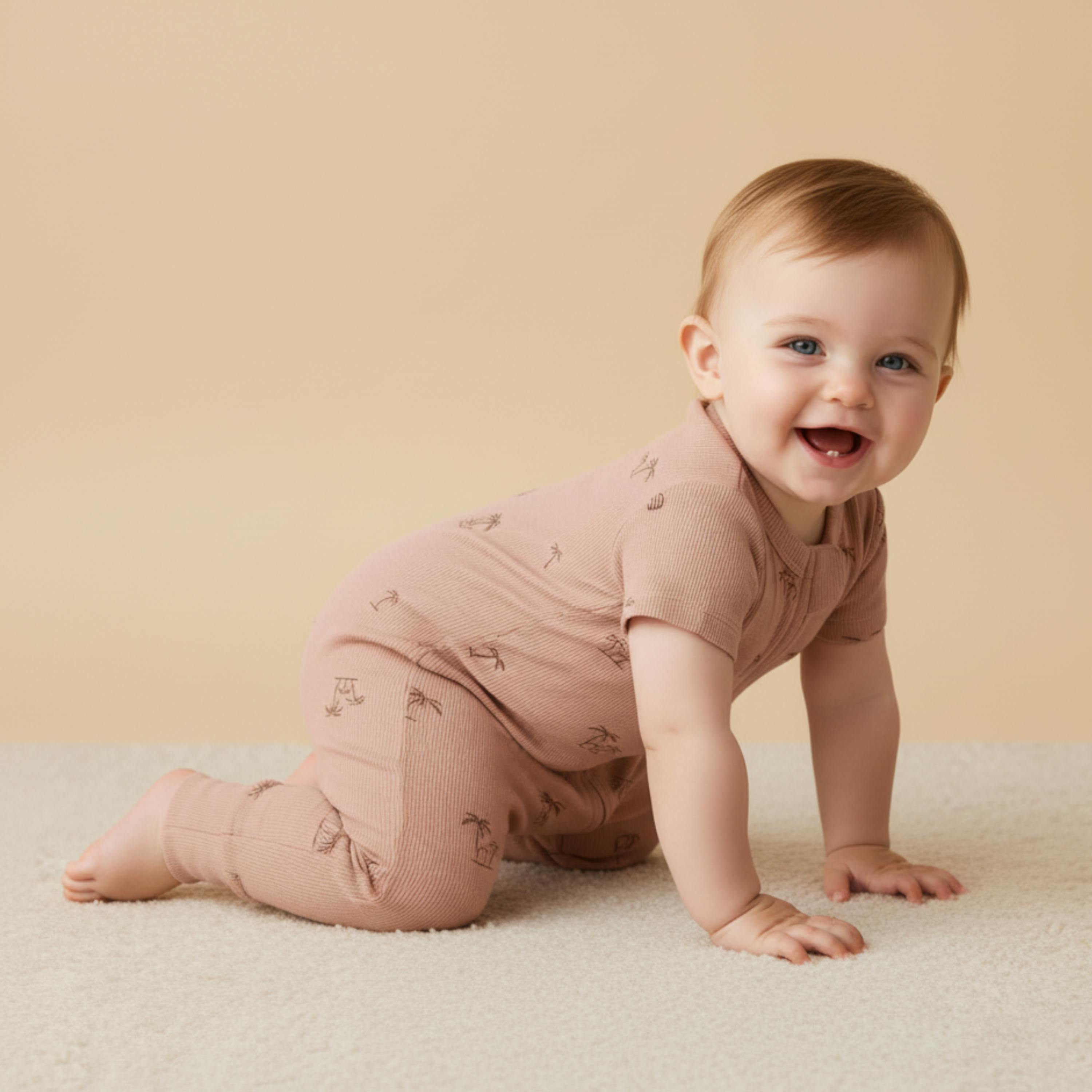 Organic Short Sleeve Zip Romper - Island Palm