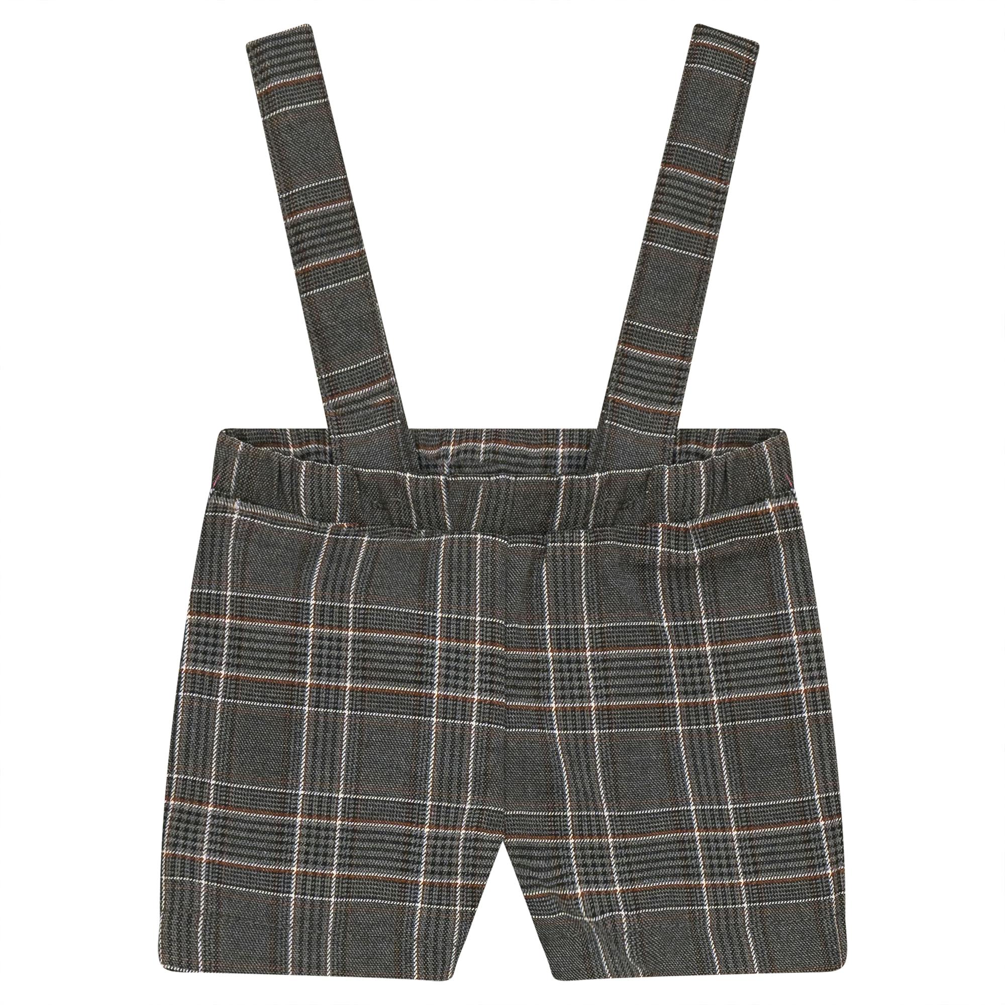 Woven Elastic Waist Plaid Overalls