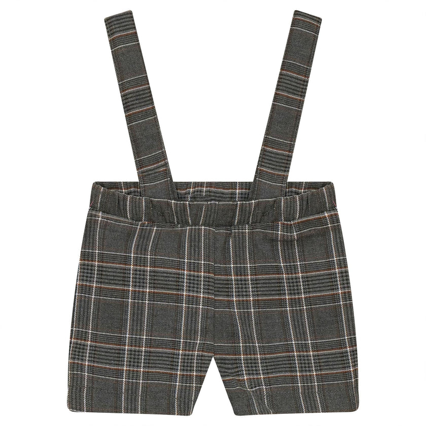 Woven Elastic Waist Plaid Overalls