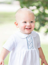 Oliver Hand Smocked Special Knit Bubble | White/Lt Blue