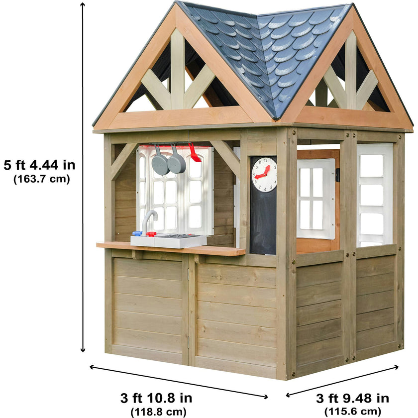 Greystone Wooden Outdoor Playhouse With Kitchen And Working Doorbell