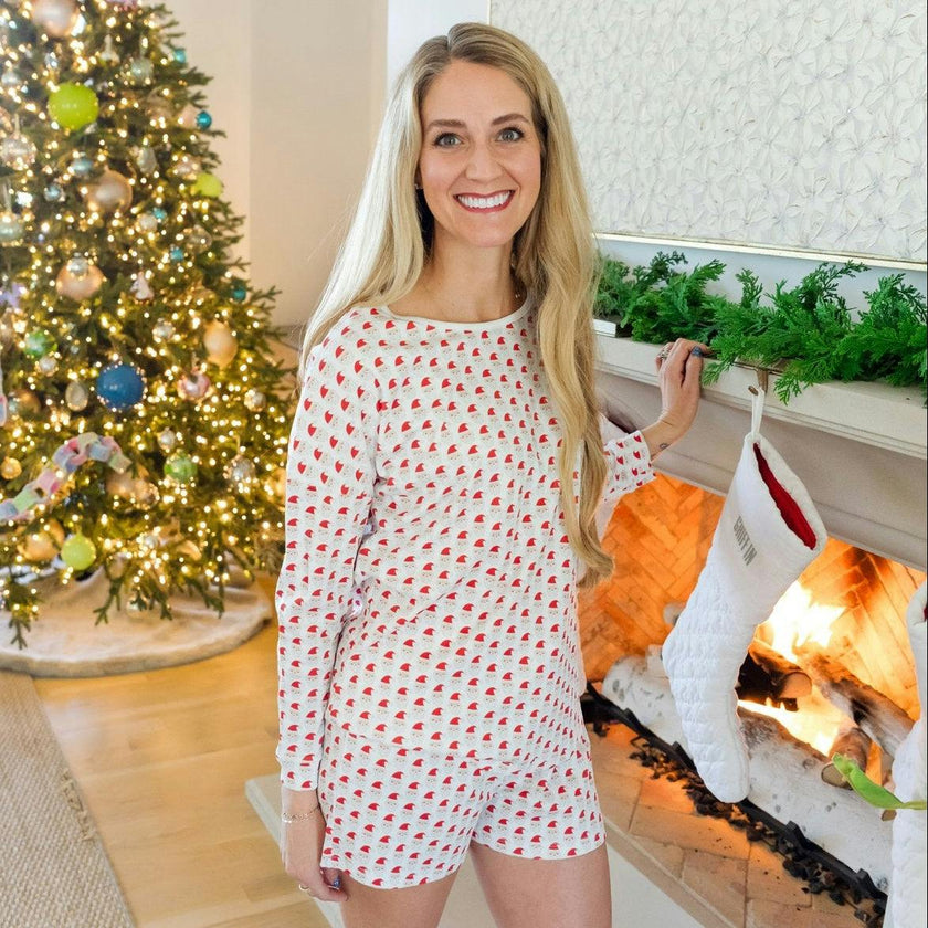 Anna Women's Longsleeve Top Short Set - Whimsical Santa