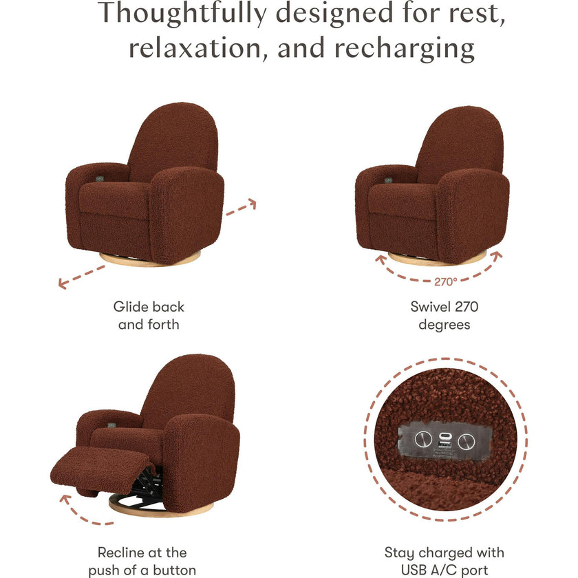 Nami Electronic & Swivel Glider Recliner With USB Port