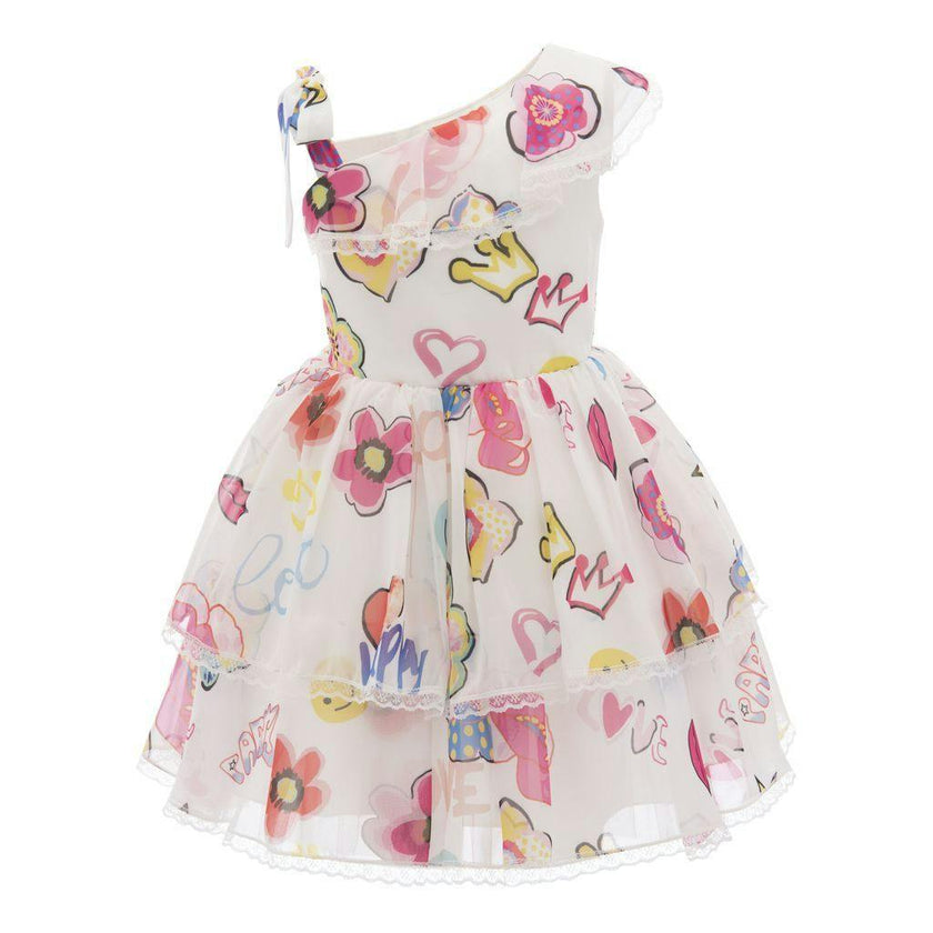 White Off Shoulder Pop Graphics Dress
