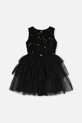 Bi-Material Sleeveless Dress Black