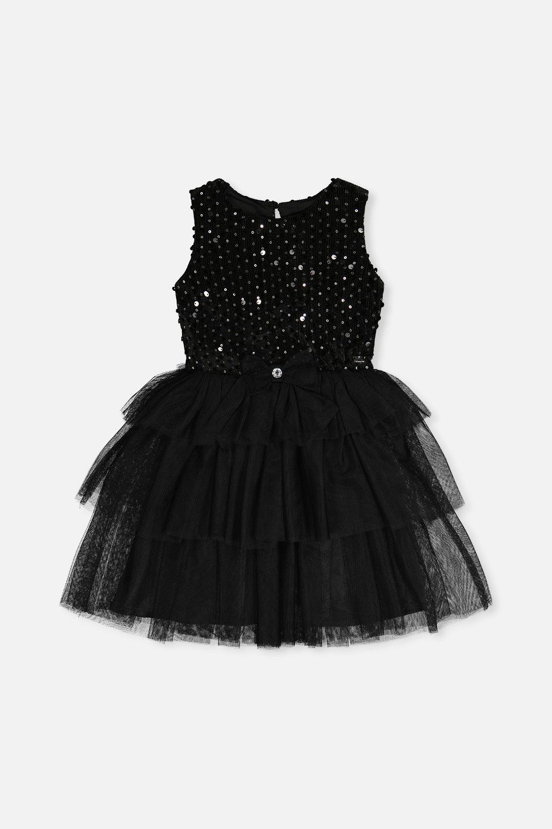 Bi-Material Sleeveless Dress Black