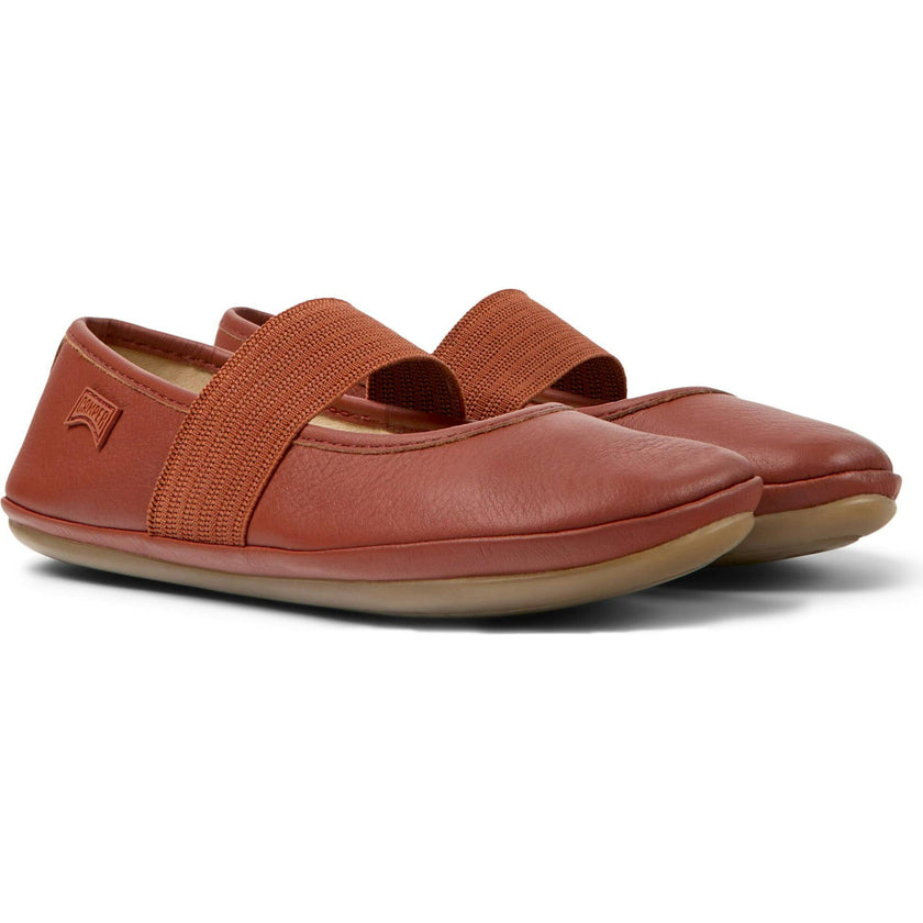 Right Elastic Strap Leather Ballerinas, Red