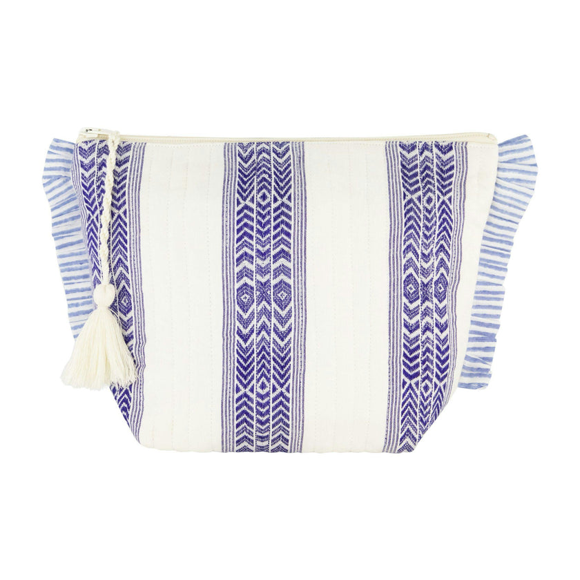 La Plage Ruffle Pouch Navy Dobby Stripe, blue