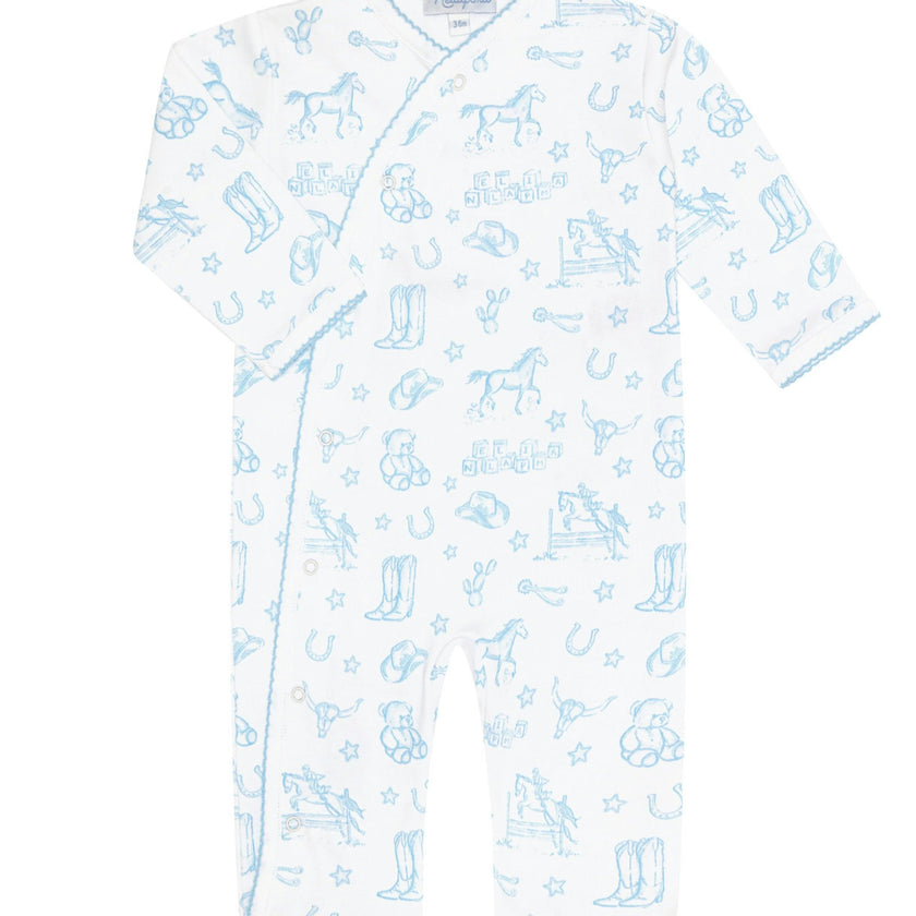 Blue Lone Star Toile Print Crossover Footie