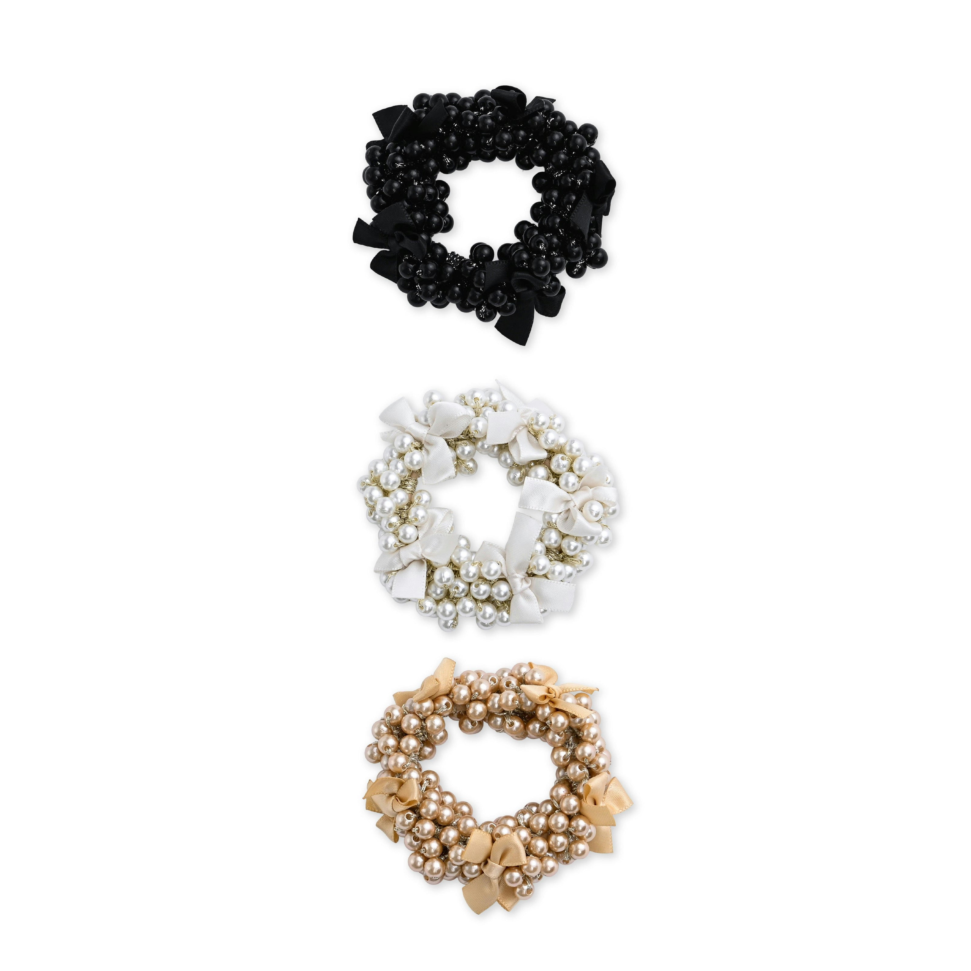 Beaded Bow Scrunchie Set