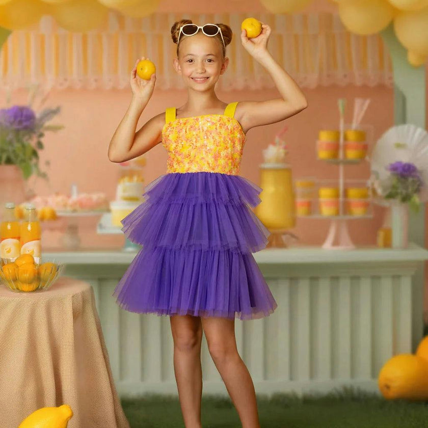 Citrus Bloom Purple Tulle Party Dress, Purple