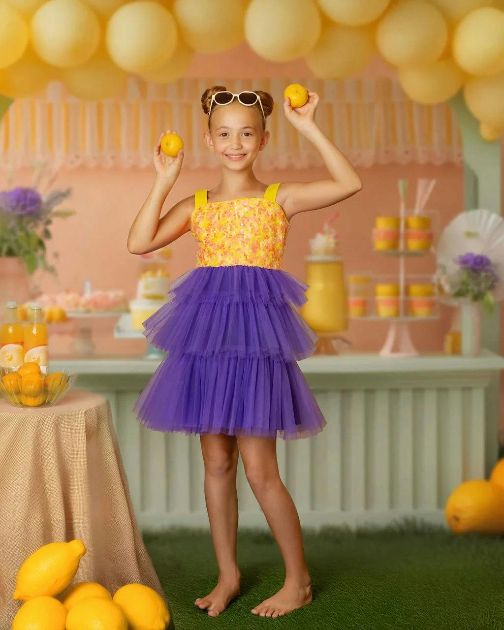 Citrus Bloom Purple Tulle Party Dress, Purple