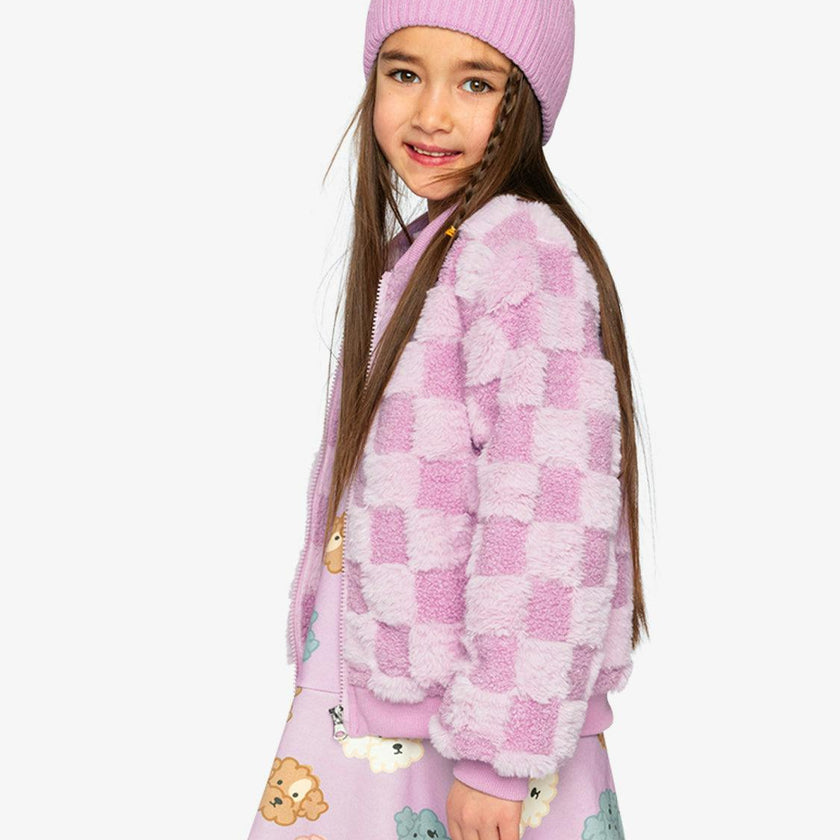 Faux Fur Jacquard Bomber Jacket Violet