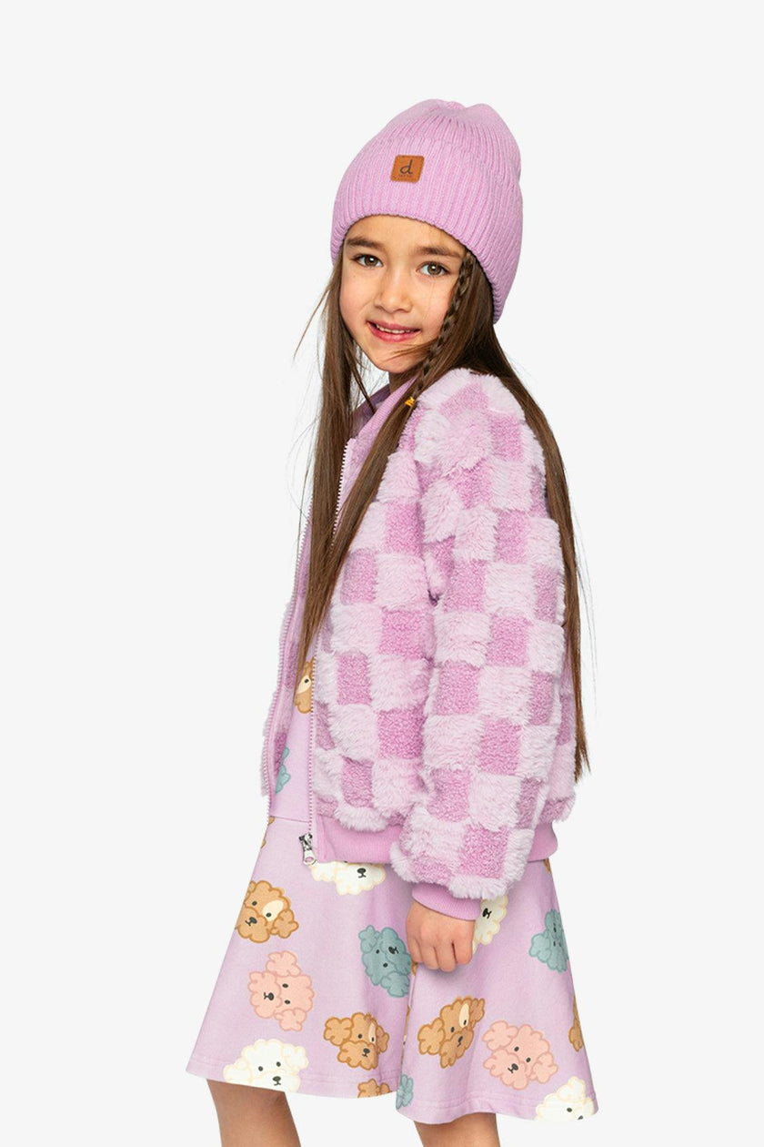 Faux Fur Jacquard Bomber Jacket Violet