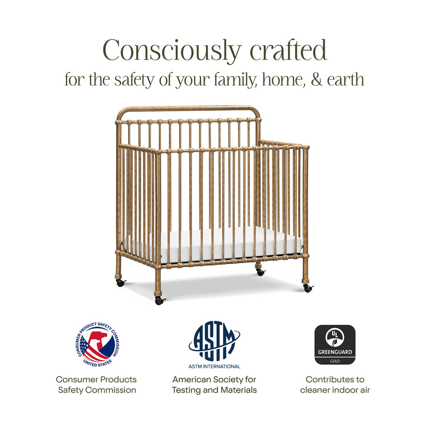 Winston 4-In-1 Convertible Mini Crib in Vintage Gold