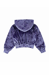 Velvet Zip Hoodie with Embroidered Hearts, Purple