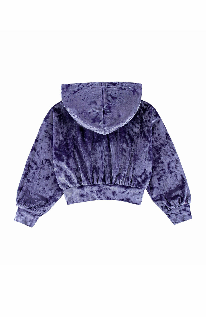 Velvet Zip Hoodie with Embroidered Hearts, Purple