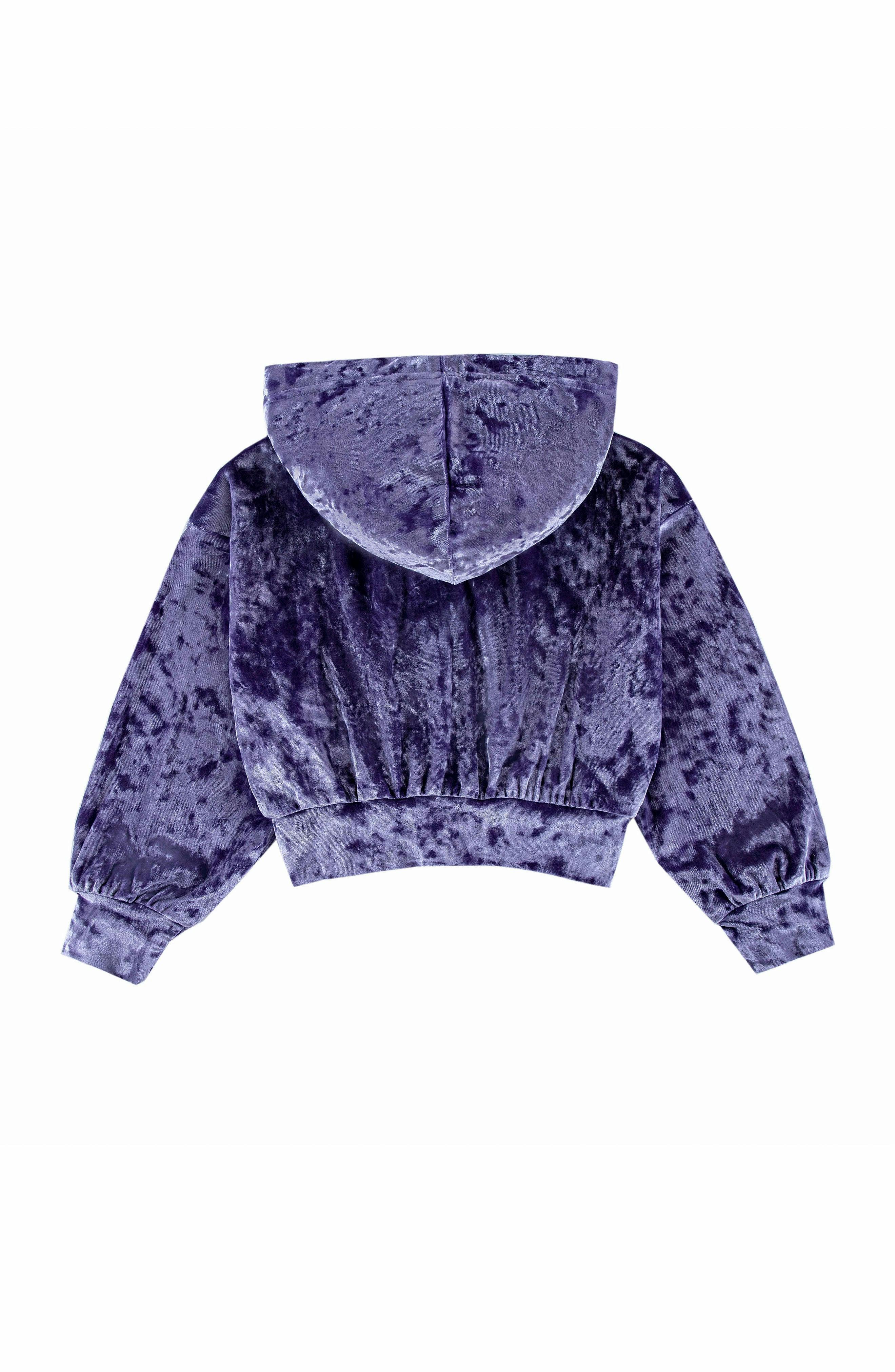Velvet Zip Hoodie with Embroidered Hearts, Purple