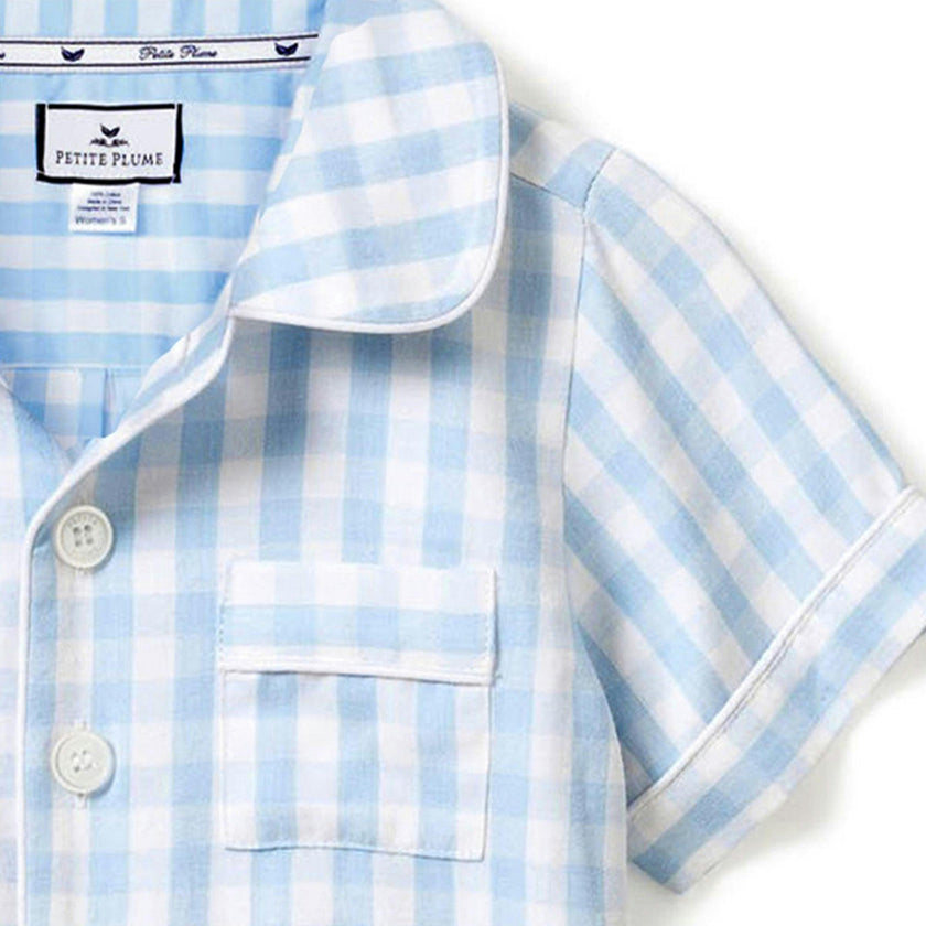 Kid's Twill Pajama Short Set in Light Blue Gingham