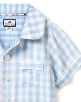 Kid's Twill Pajama Short Set in Light Blue Gingham