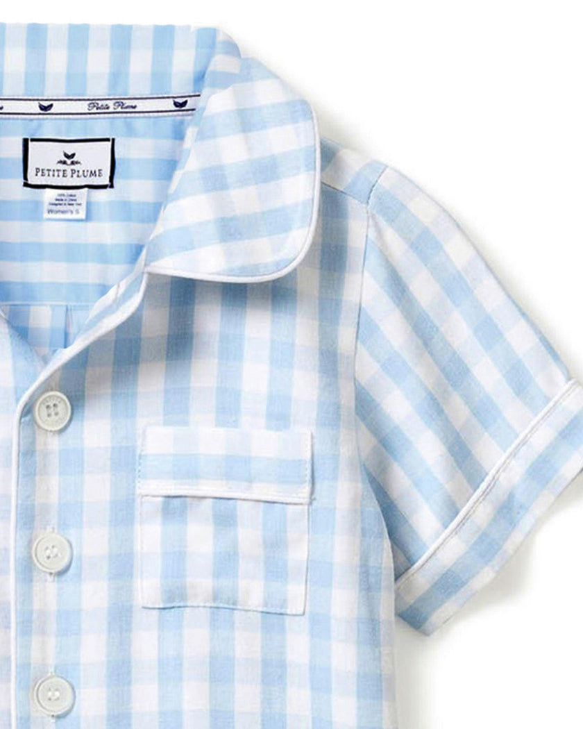 Kid's Twill Pajama Short Set in Light Blue Gingham