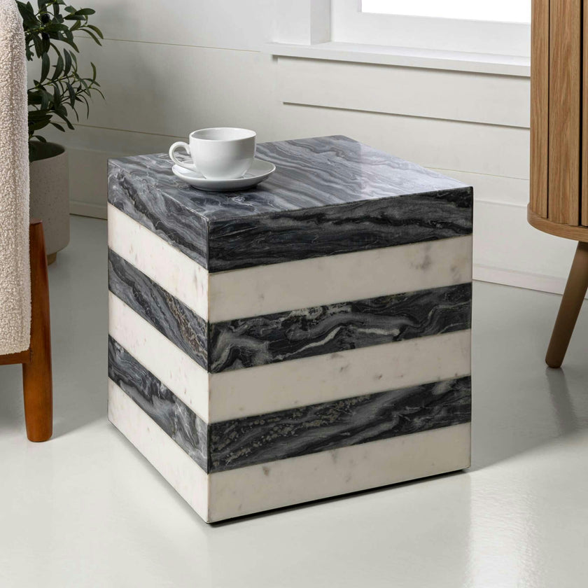 Felix 15" Contemporary Natural Marble Handmade Cube End Table