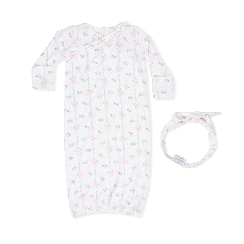 Dainty Buds and Bows - Kimono Gown & Knot Headband