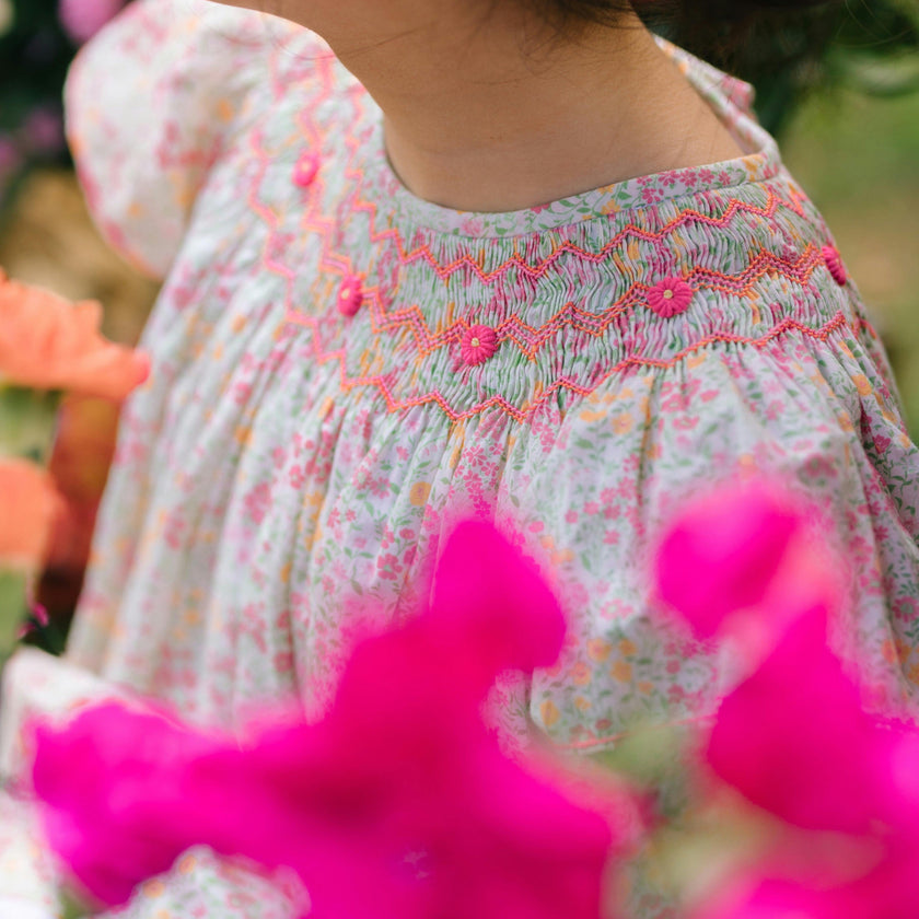 Prune Floral Frills Bishop Dress
