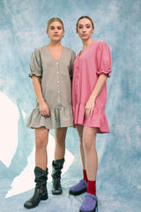 women's vichy frilled dress - foggy brown
