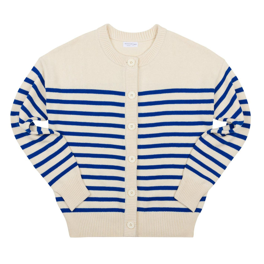 Women's Cream And Blue Stripe Knit Cardigan