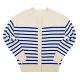 Women's Cream And Blue Stripe Knit Cardigan