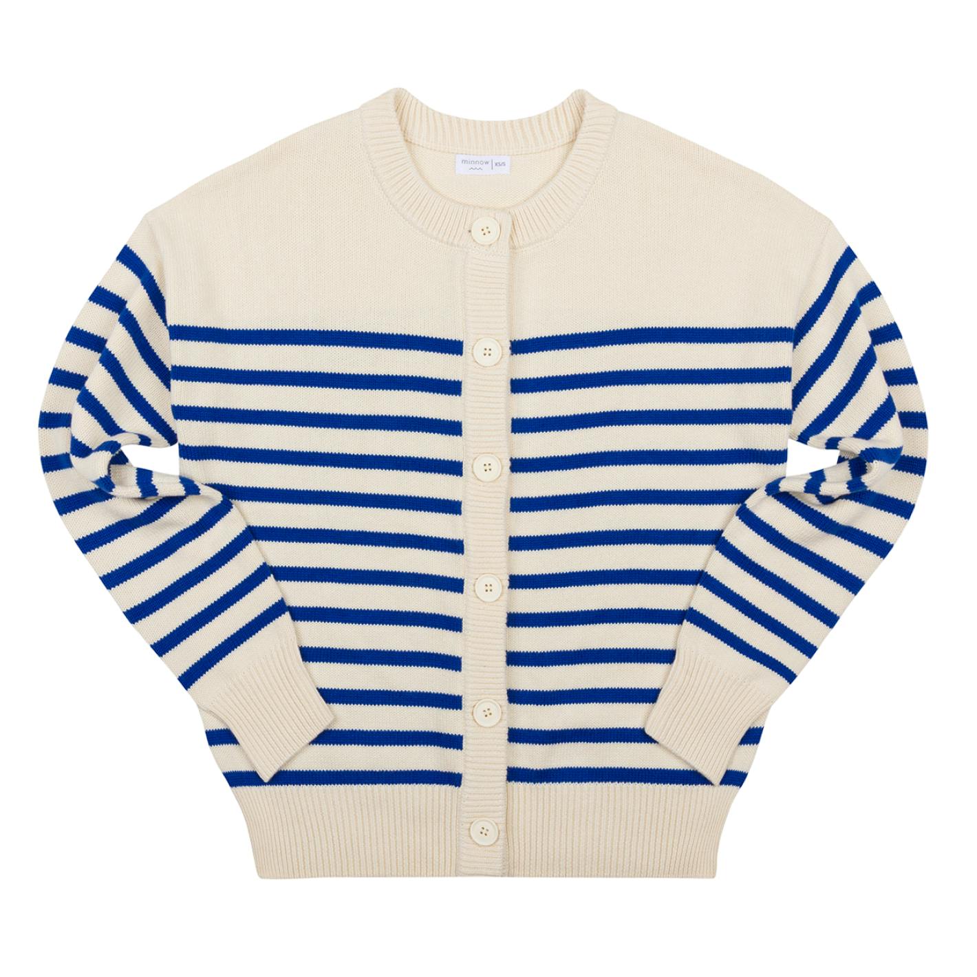 Women's Cream And Blue Stripe Knit Cardigan