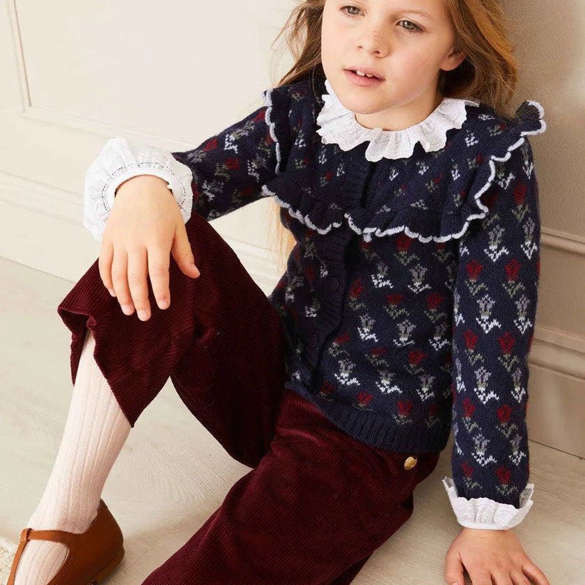 Floral Ruffle Bib Cardigan in Blue (2-10yrs)