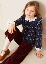 Floral Ruffle Bib Cardigan in Blue (2-10yrs)