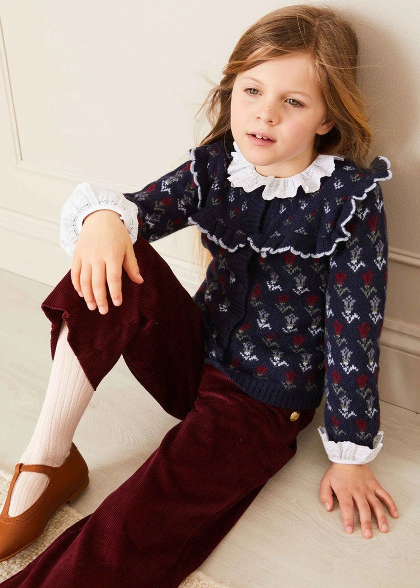 Floral Ruffle Bib Cardigan in Blue (2-10yrs)
