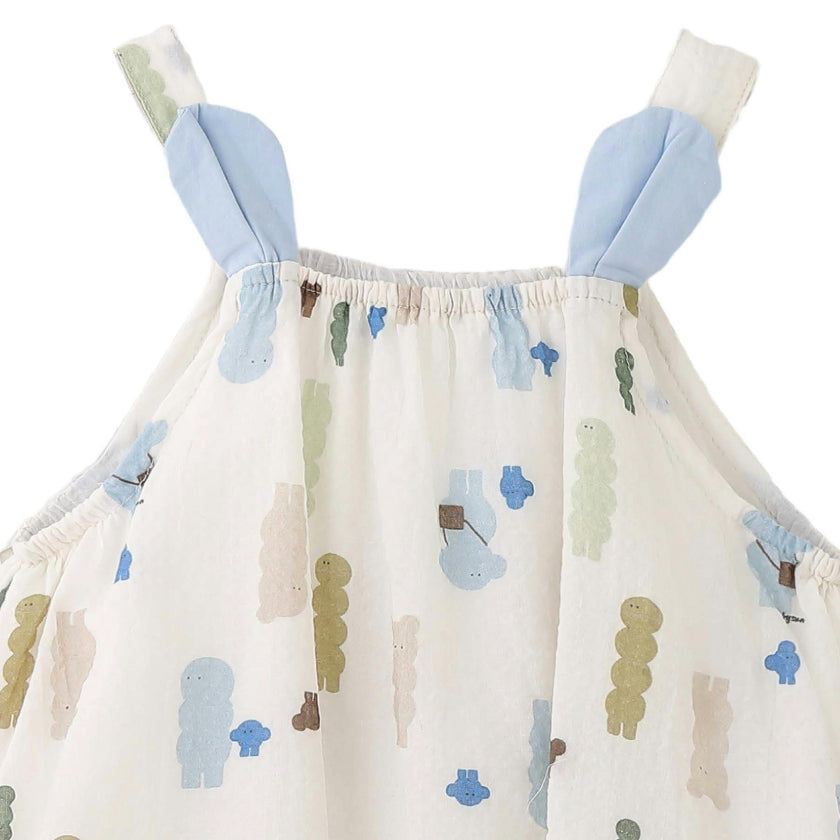 Blue Patterned Shoulder Strap Dress
