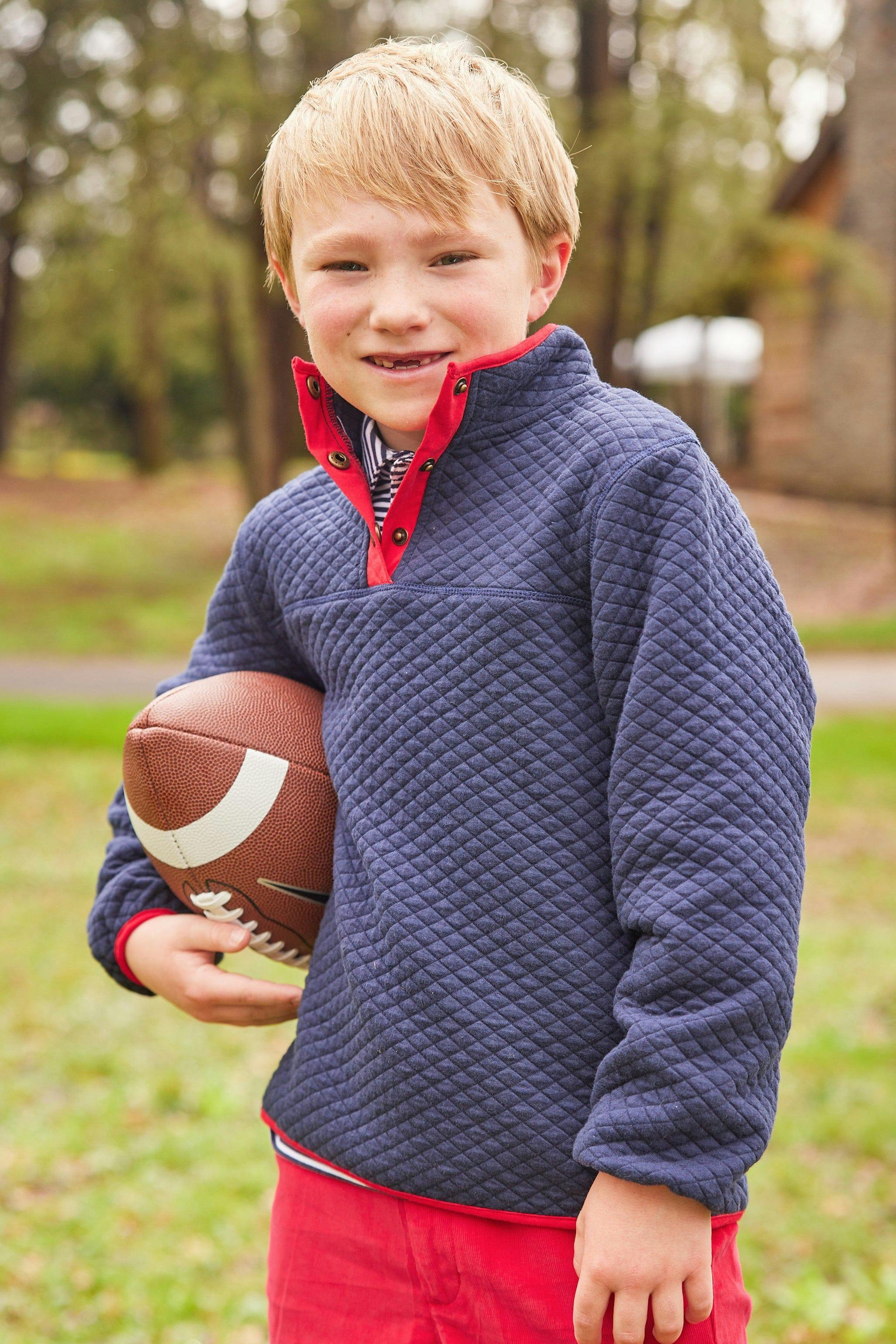 Classic Quilted Pullover - Navy with Red