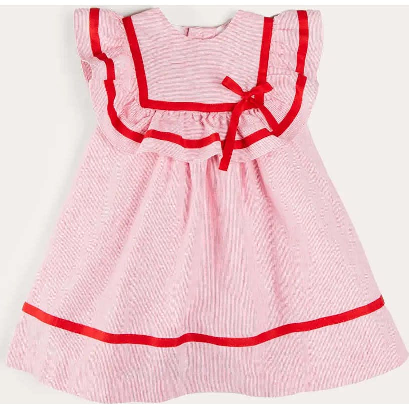Lawrence Striped Ruffle Bib Sleeveless Dress in Red (12mths-8yrs)