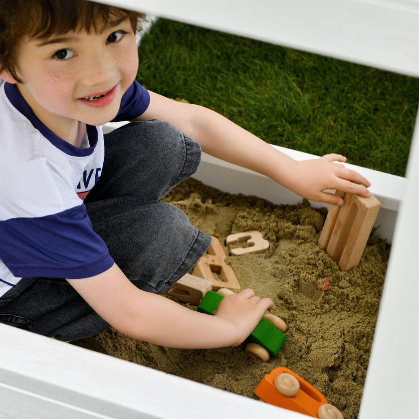 Craftsman | Modern Wooden Swing Set with Slide, Climber & Sandbox