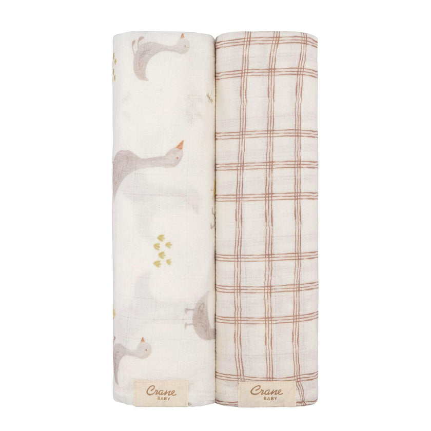 Charlie Cotton Muslin Swaddle Blanket Set (Goose, Set of 2)