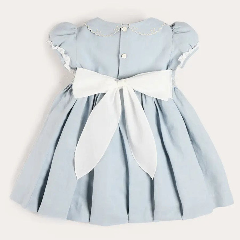 Hand Smocked Peter Pan Collar Short Sleeve Dress in Sky Blue (12mths-10yrs)