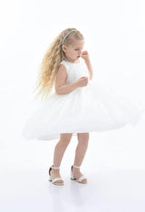 White Pearl Bow Tulle Dress