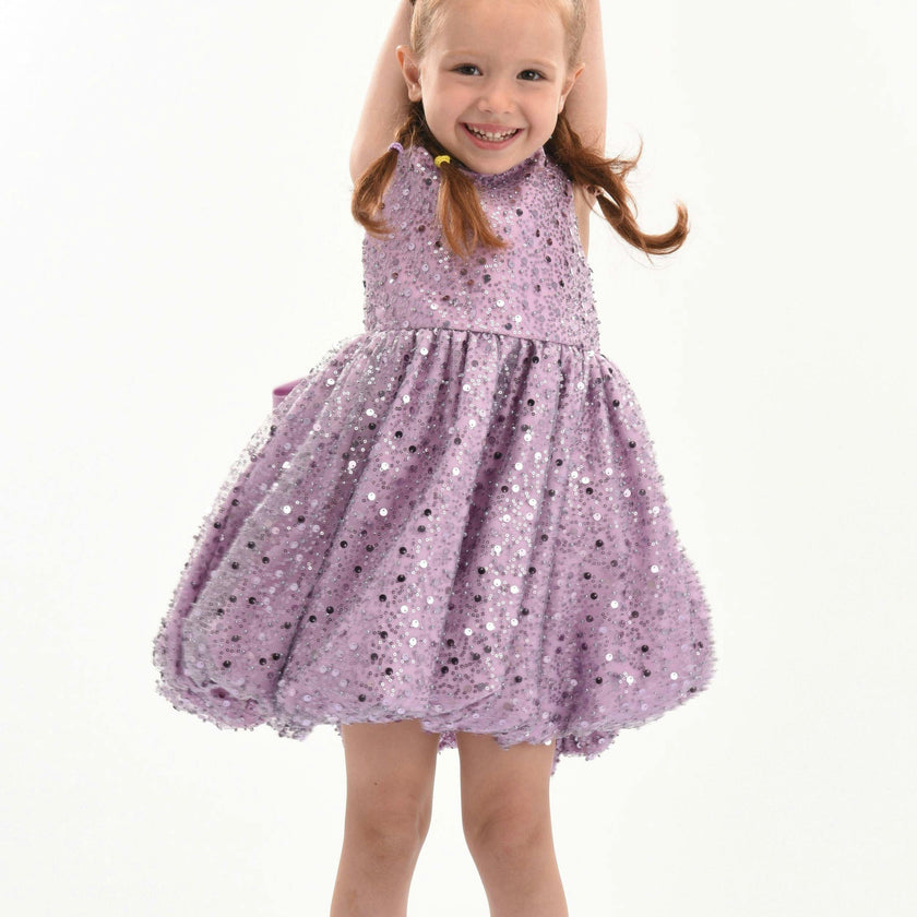 Purple Ainsley Sequin Bow Dress