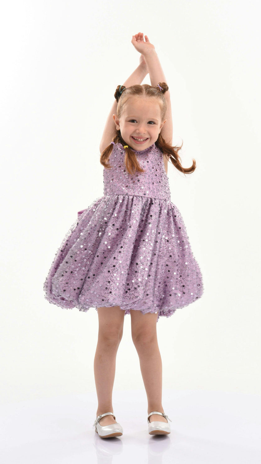 Purple Ainsley Sequin Bow Dress