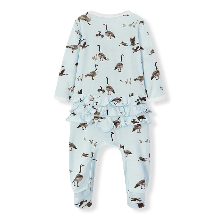 Goose Luxe Stretch Ruffle Footed Romper