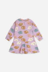 French Terry Dress Purple Poodle Print