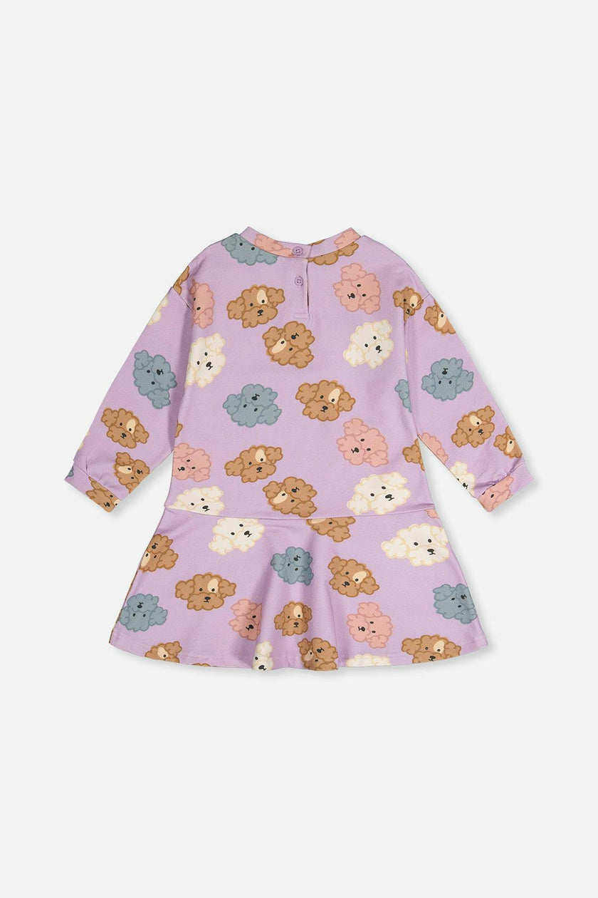 French Terry Dress Purple Poodle Print