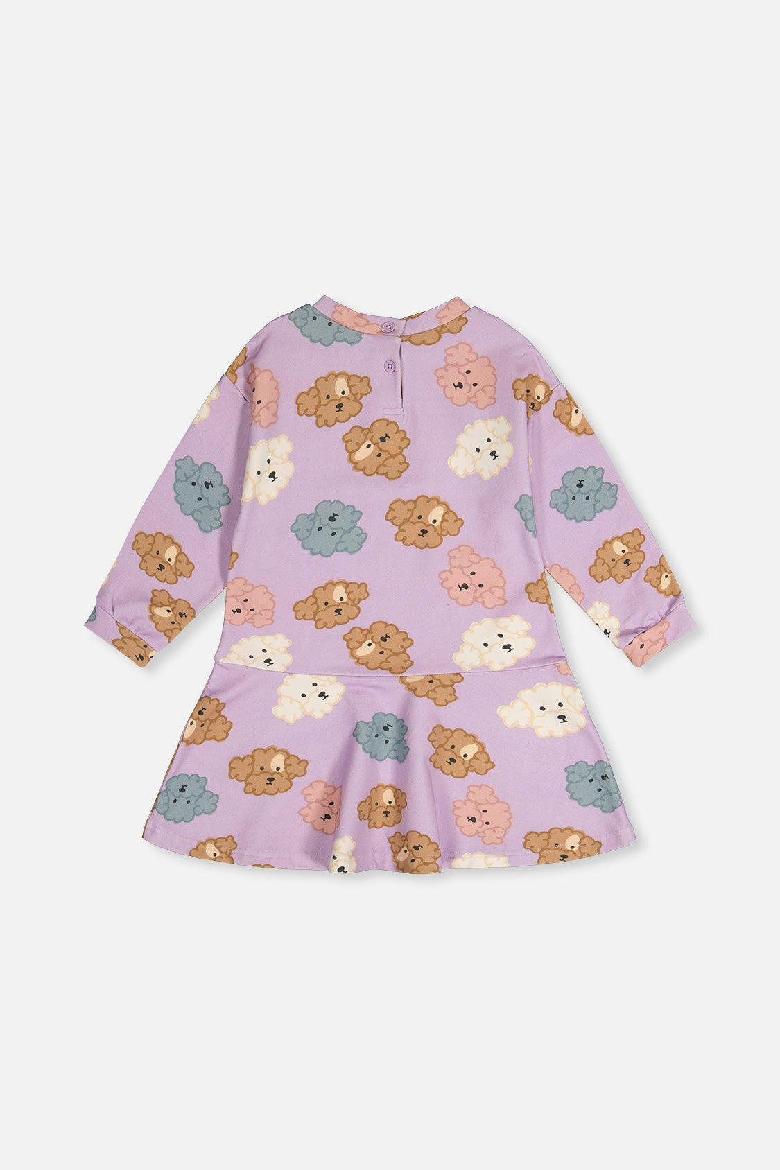 French Terry Dress Purple Poodle Print