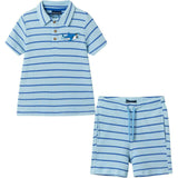 Boys Striped Waffle Polo Set | Blue Shark